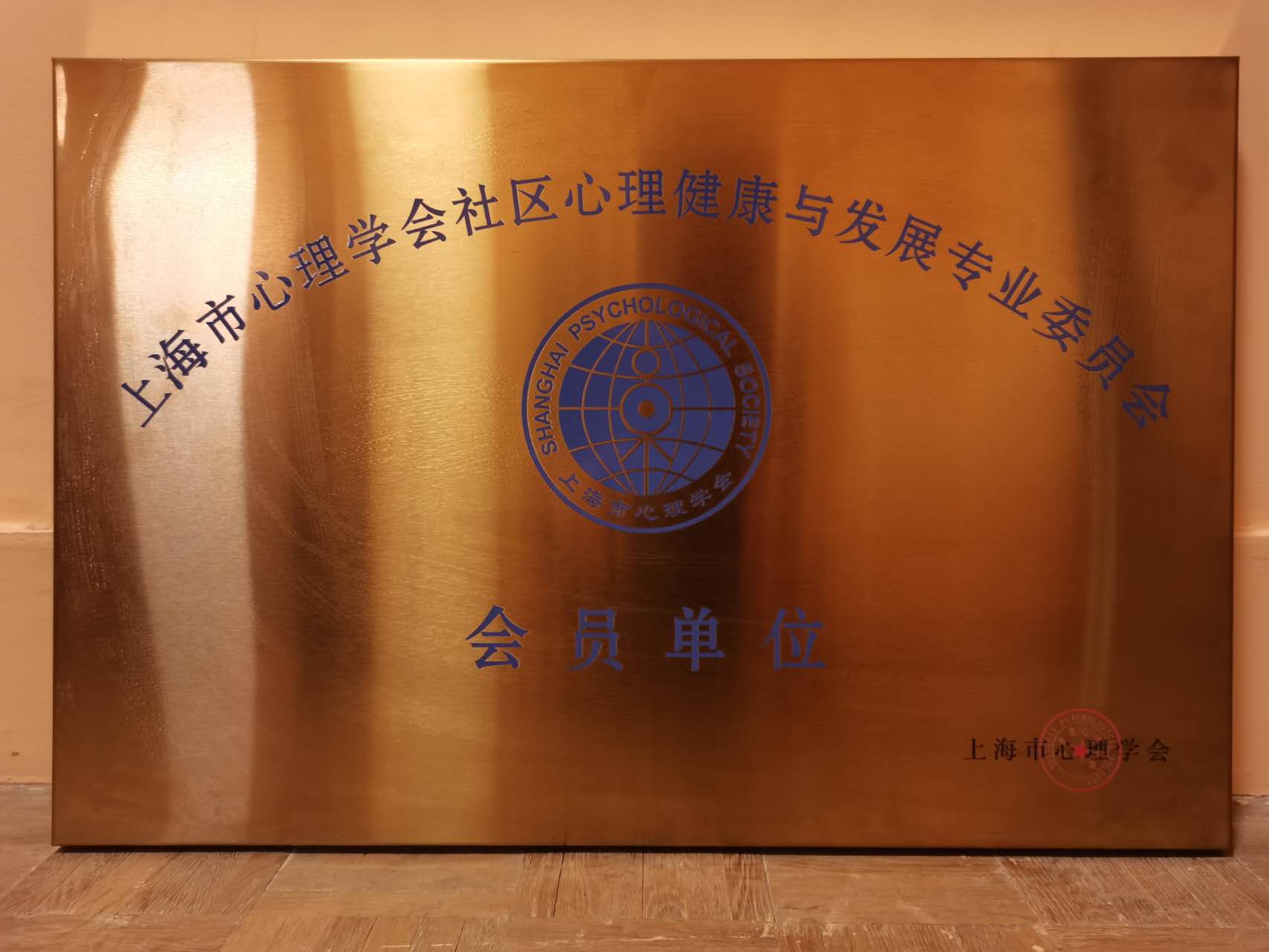 Shanghai Psychological Society Community Mental Health and Development Professional Committee member unit plaque